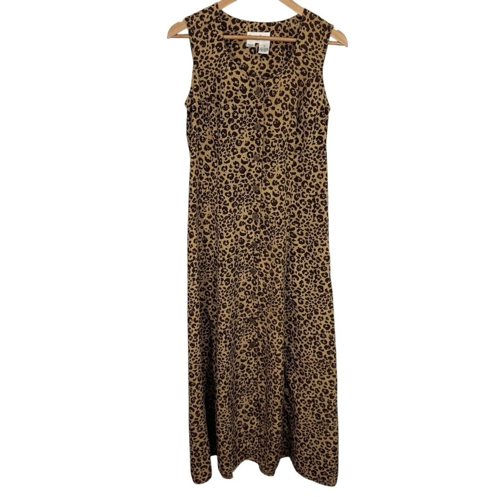Vintage 90s Betsy Lauren Leopard Print Maxi Dress Sleeveless Button Front Sz 12
